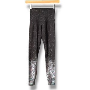 BeyondYoga Black Silver Iridescent Dip Dye Splatter High Rise Leggings Size XS
